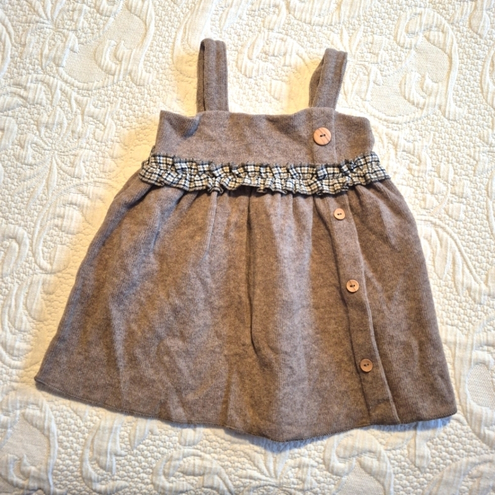Zara girls 9/12 month wool blend dress jumper, super soft ruffle trim EUC